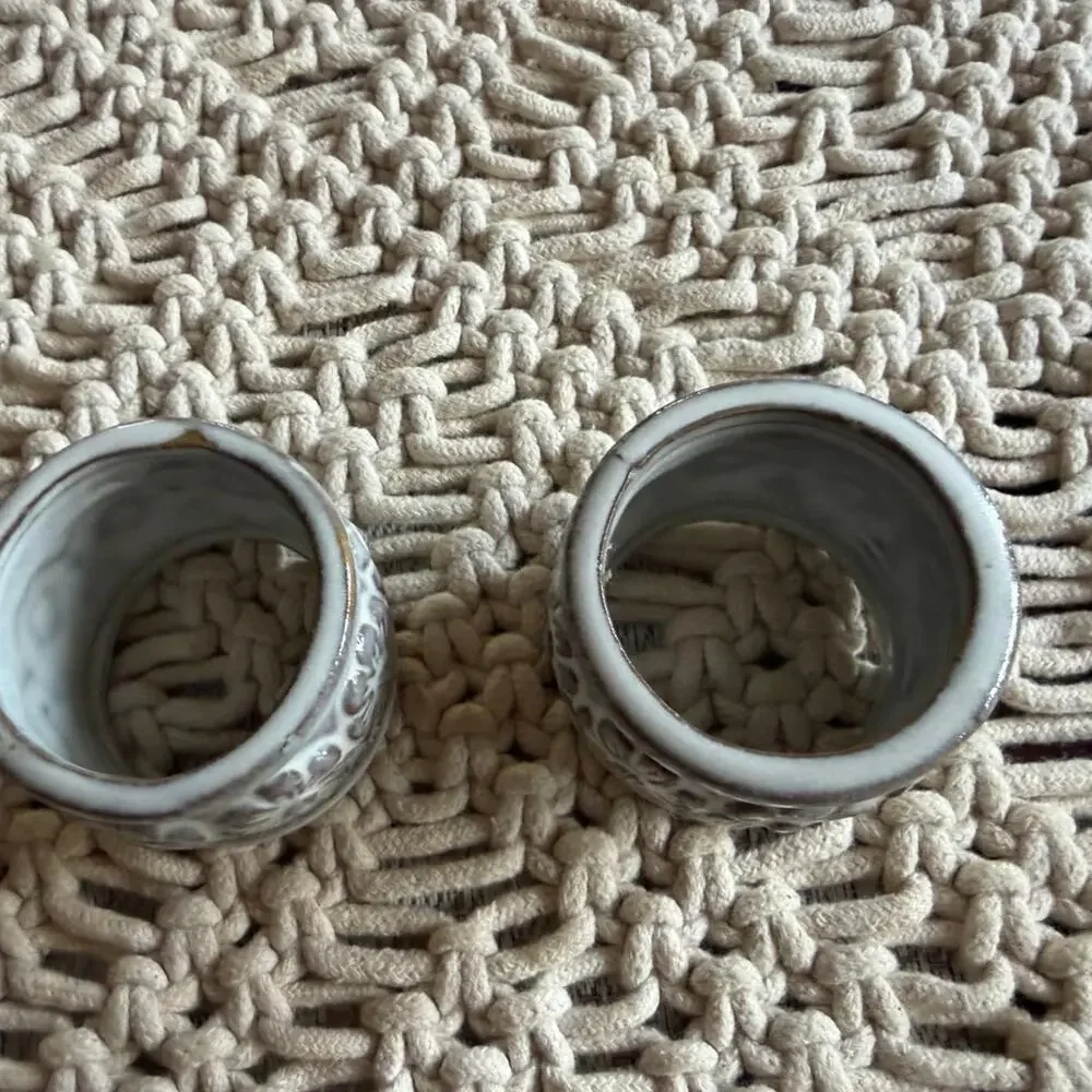 Threshold napkin and two pottery napkin rings